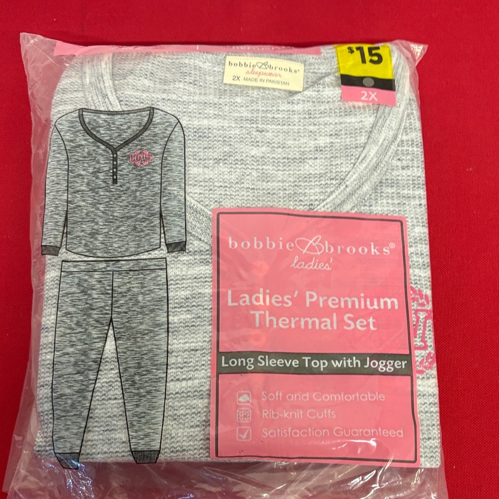 Bobbie Brooks Gray Thermal Pajama Set ""LOVE" Ladies size 2X